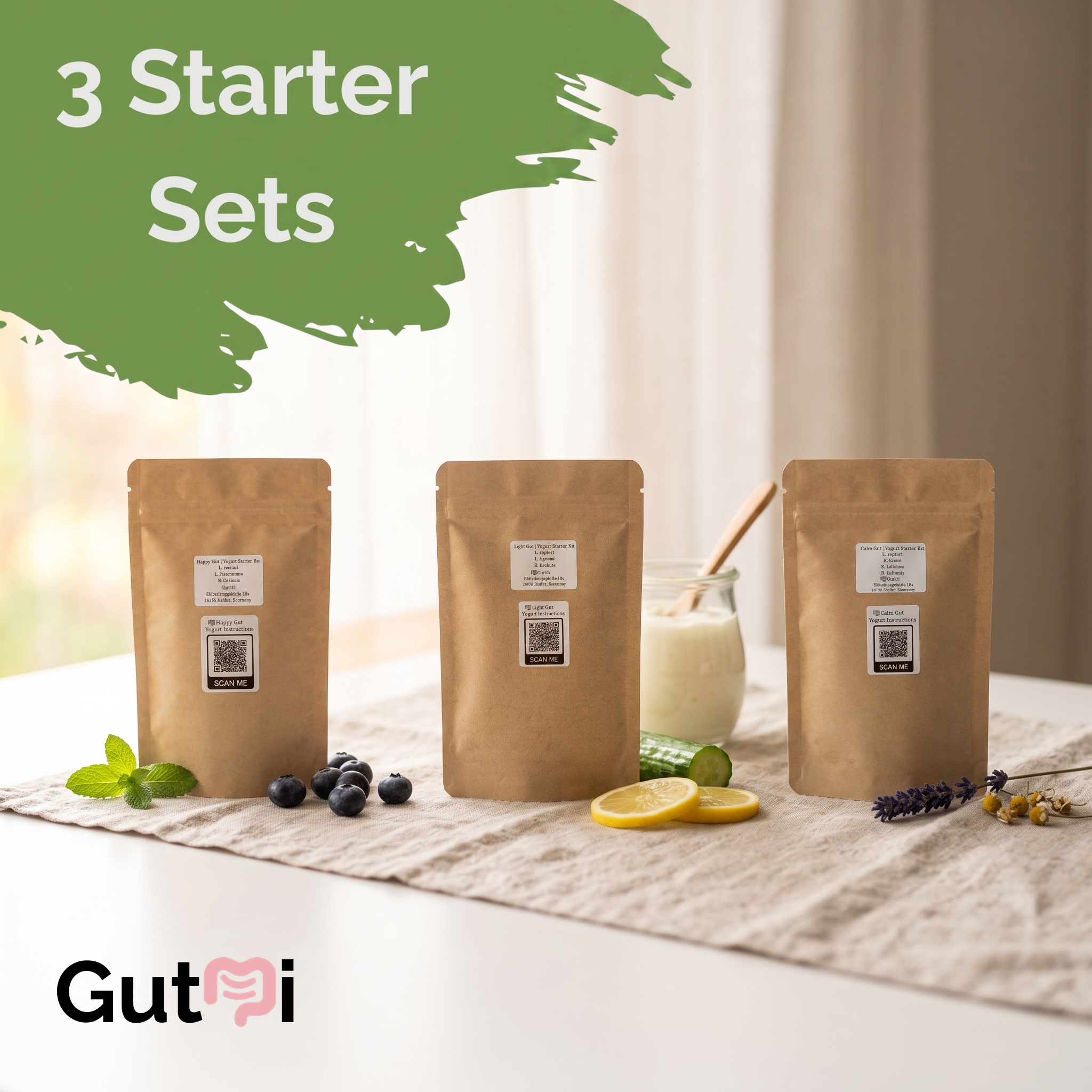 GutMi | L. reuteri + 6 More Strains (7 Total) | Includes All Lost Species | 3 Yogurt Starter Sets | Starter Bundle | Starter Cultures | 9 Yogurt Starters